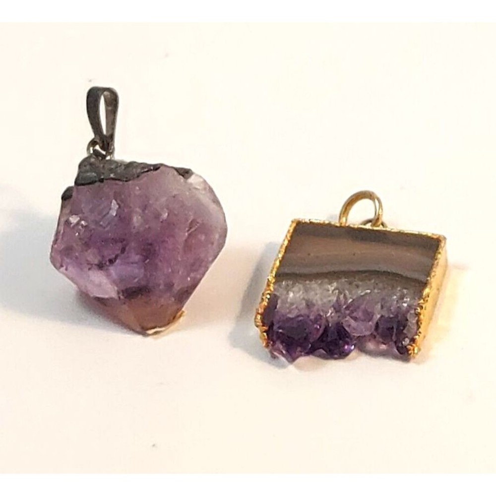 Natural Amethyst Pendant Healing 2pc Brazilian
